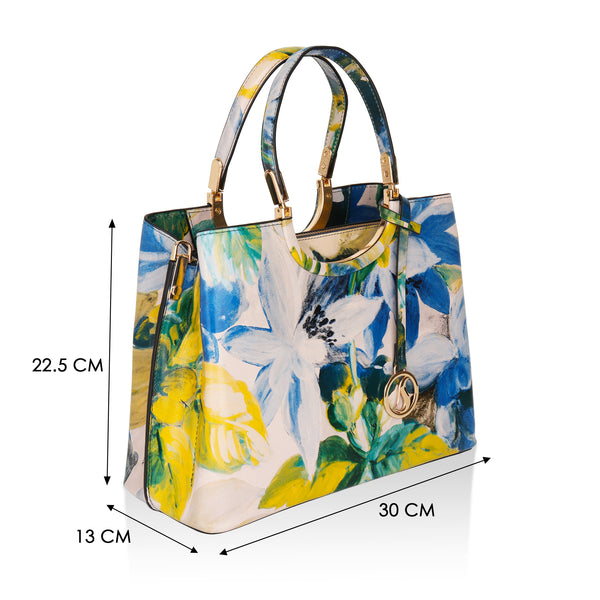 Iris : Italian Leather Floral Handbag (Teal)