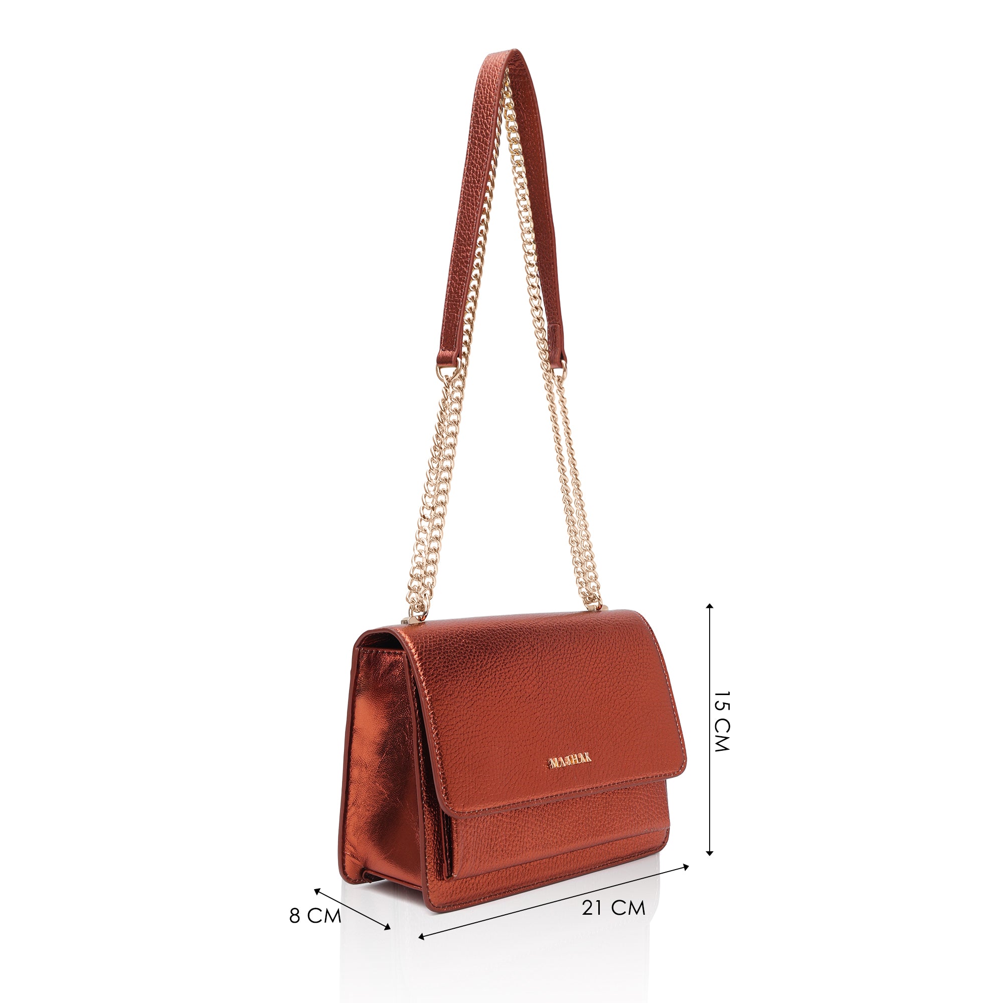 Lustra: Metallic Leather Shoulder Bag (Copper)