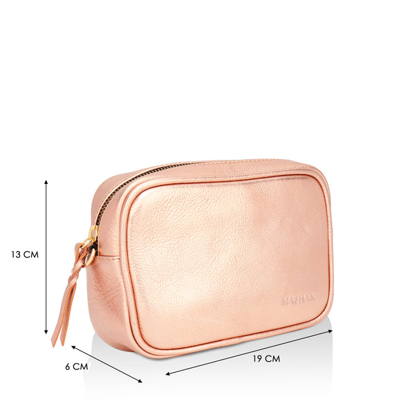 Lumina: Metallic Leather Crossbody Bag (Rose Gold)