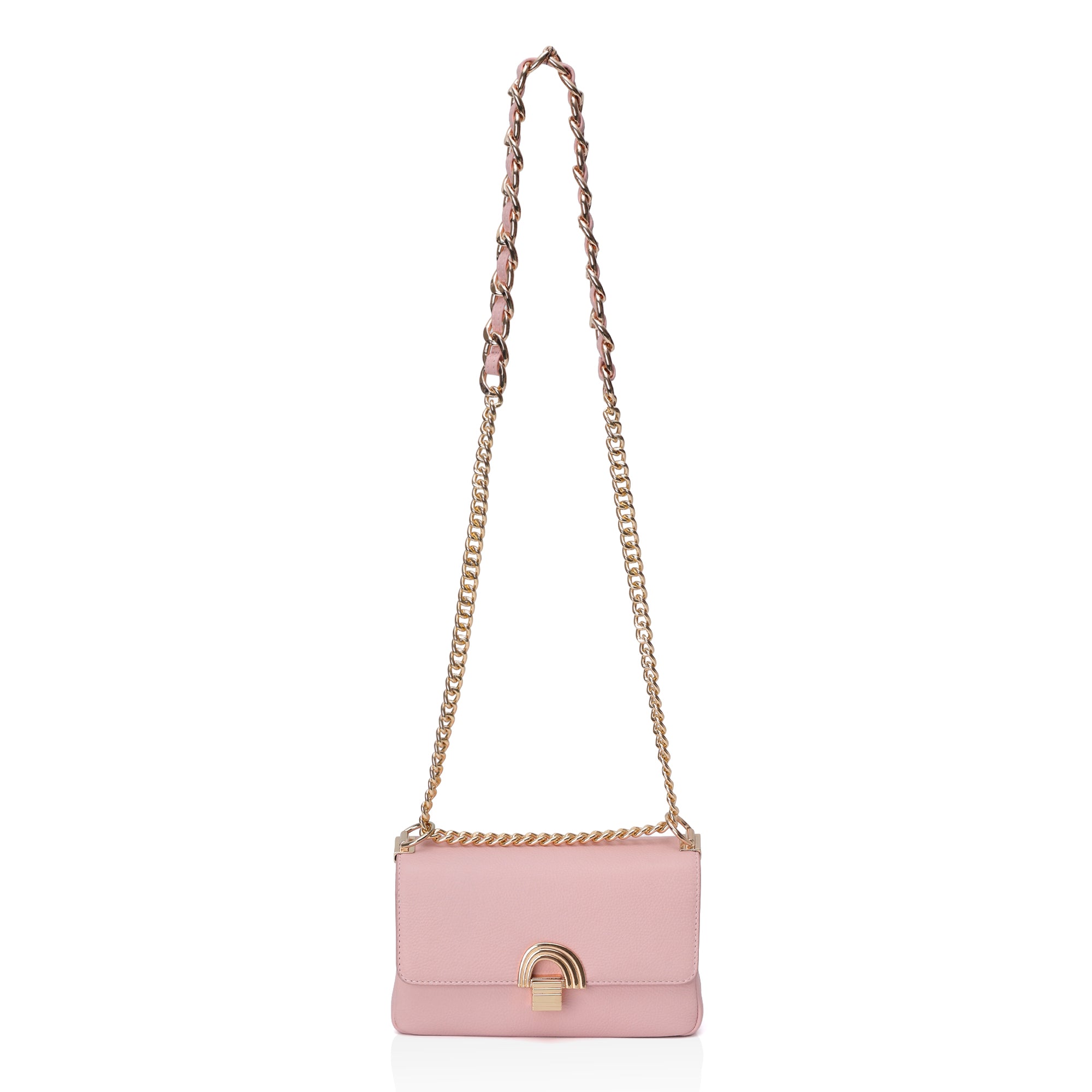Velora : Pebbled Leather Shoulder Crossbody Bag (Pink)