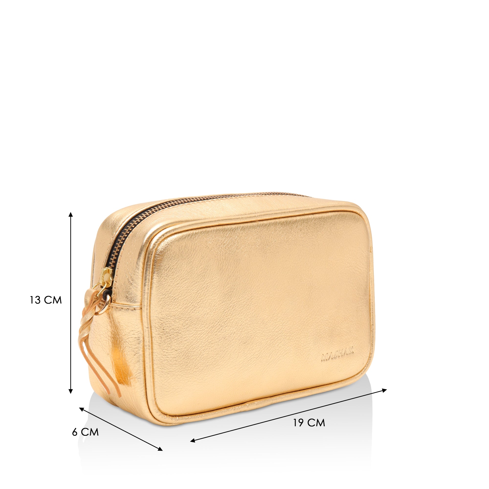 Lumina: Metallic Leather Crossbody Bag (Light Gold)