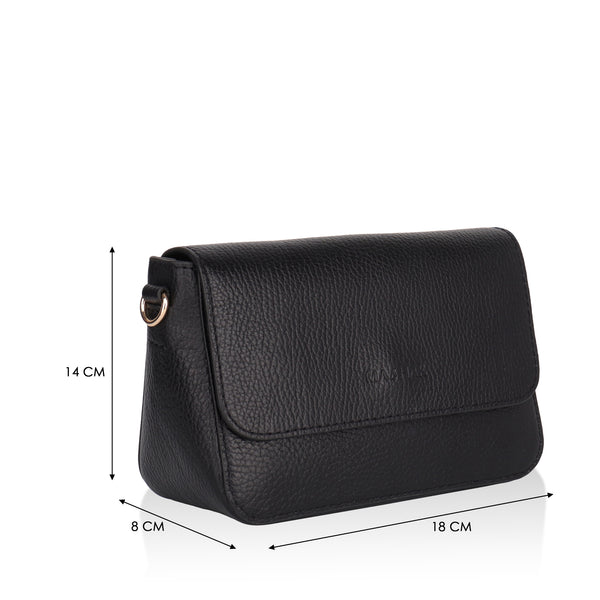 Eva : Pebbled Leather Crossbody Bag (Black)