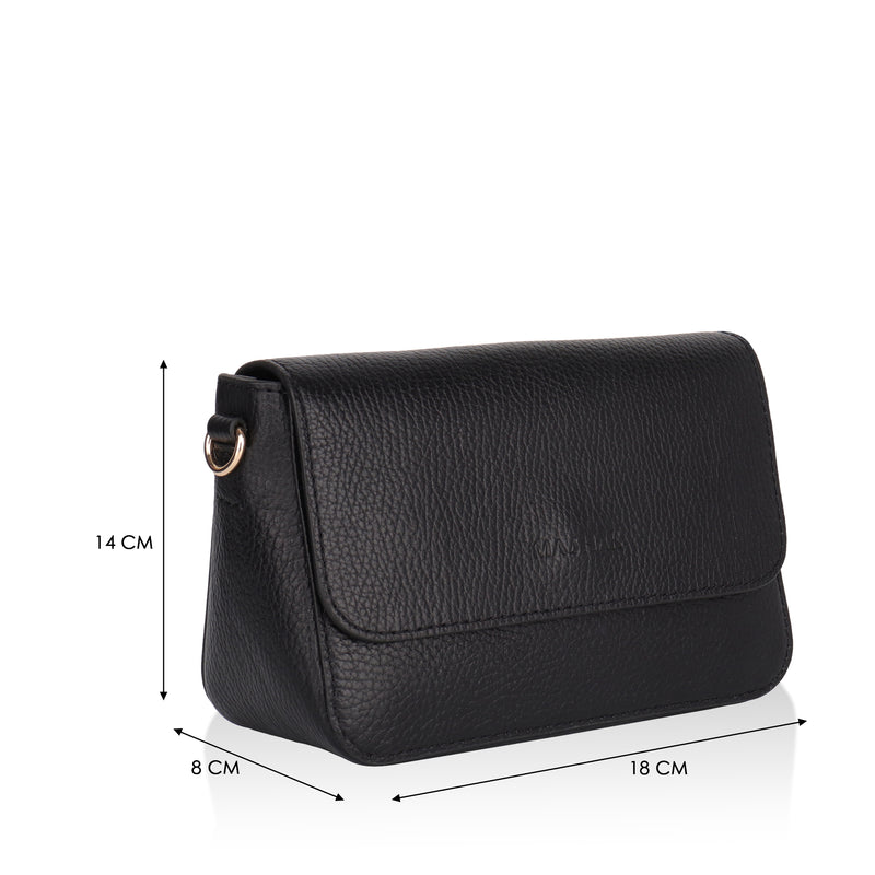 Eva : Pebbled Leather Crossbody Bag (Black)