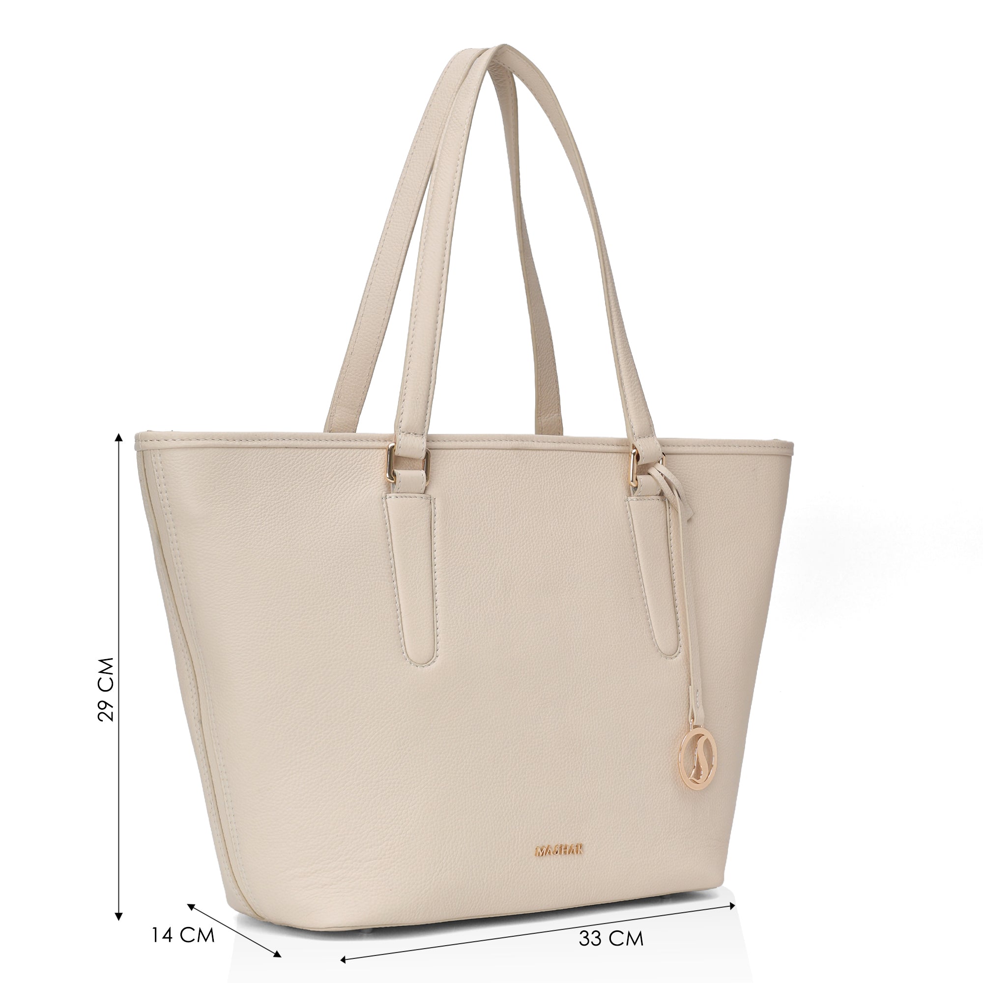 Pinnacle: Pebbled Leather Laptop Tote Bag (Cream)