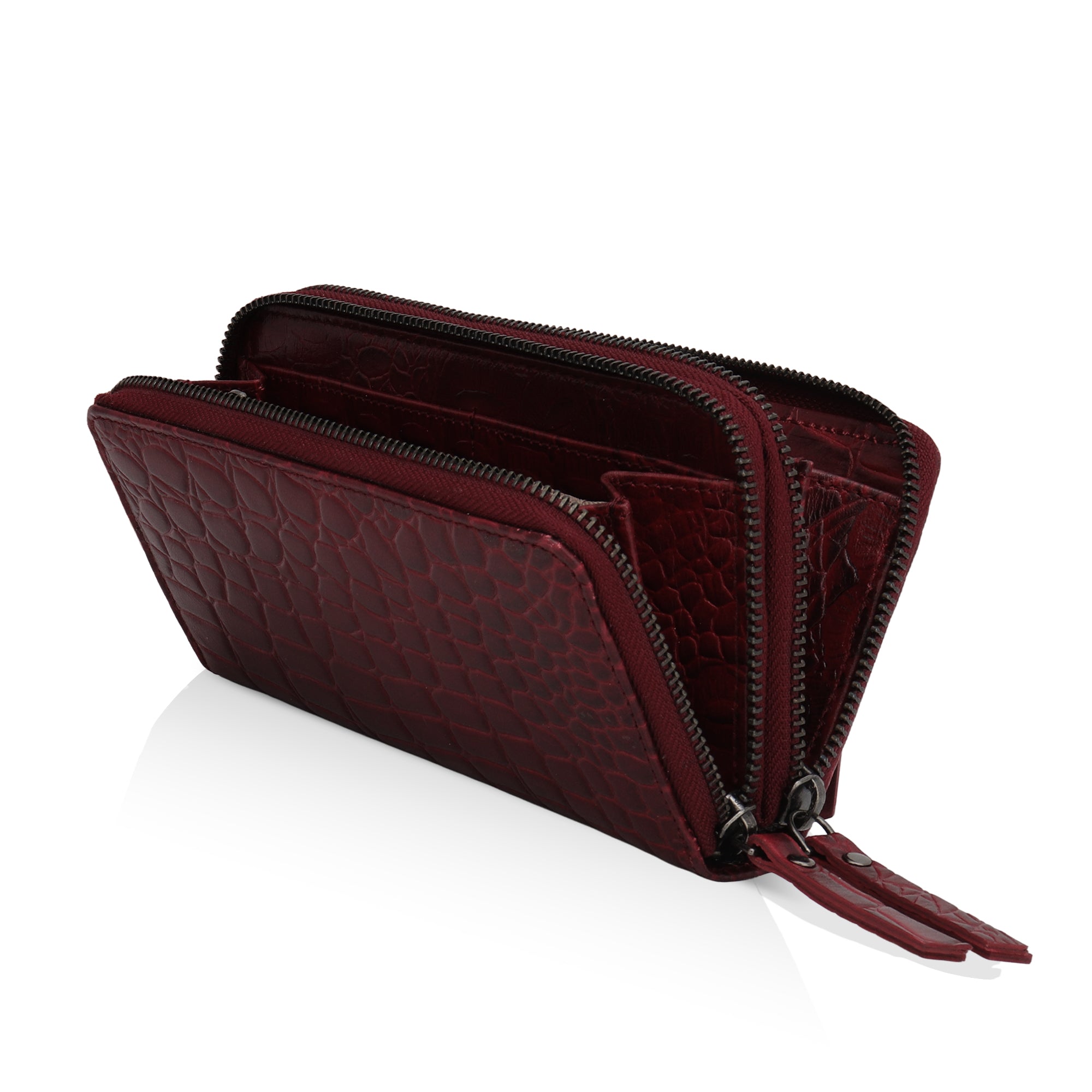 Panache: Double Zip Womens’ Wallets (Cherry Red)