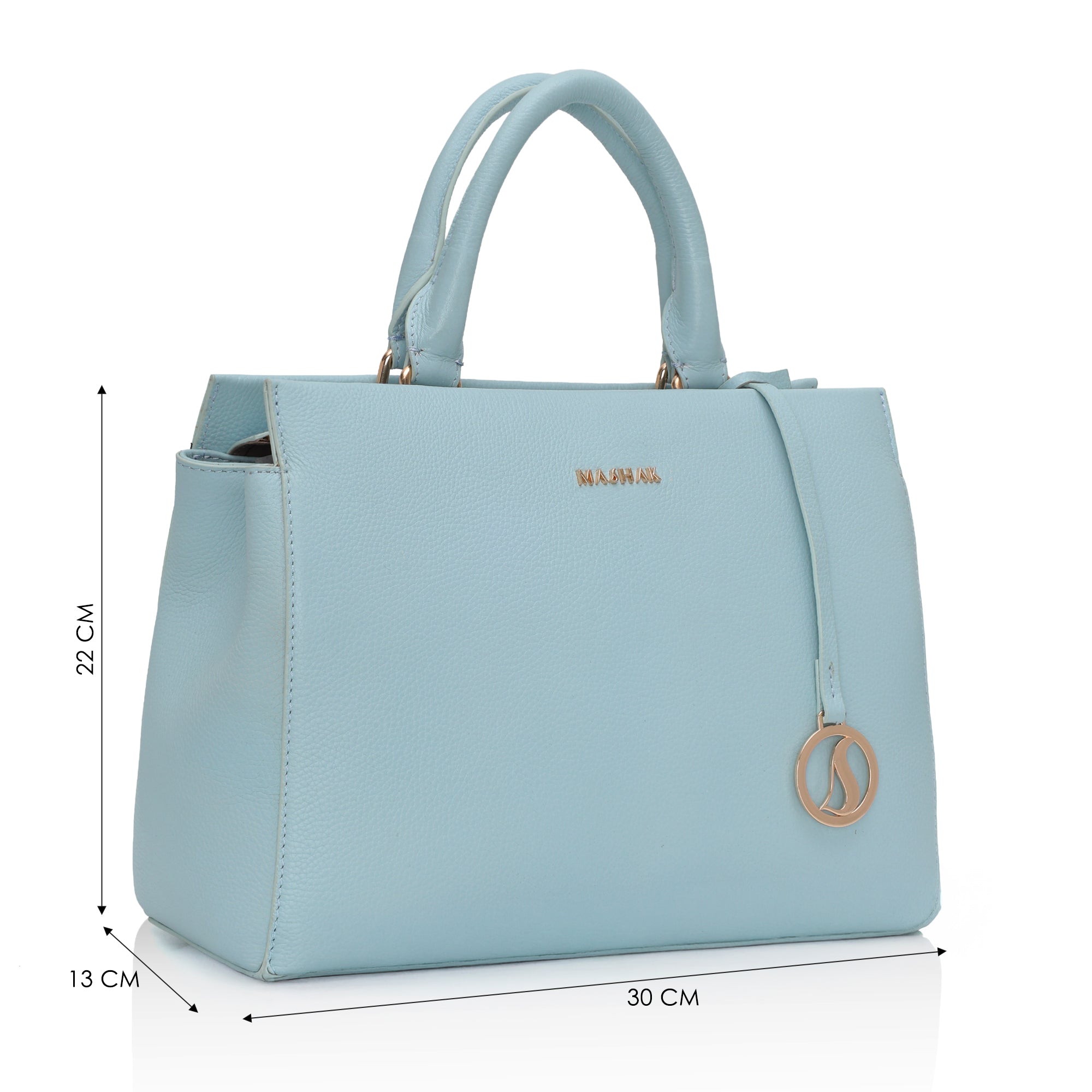 Imperio: Full Grain Pebbled Leather Handbag (Sky Blue)