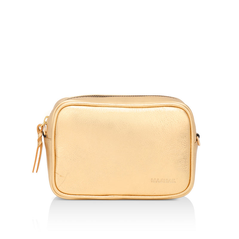 Lumina: Metallic Leather Crossbody Bag (Light Gold)