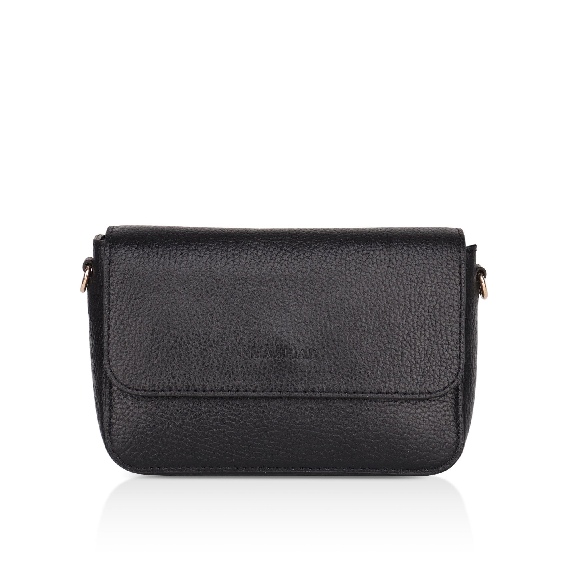 Eva : Pebbled Leather Crossbody Bag (Black)