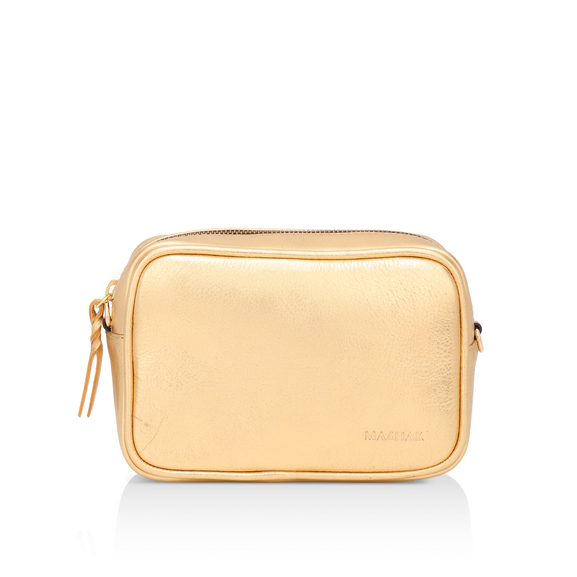 Lumina: Metallic Leather Crossbody Bag (Light Gold)