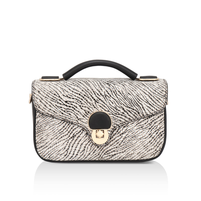 Terra: Italian Leather Cross Body Bag (Black and White)
