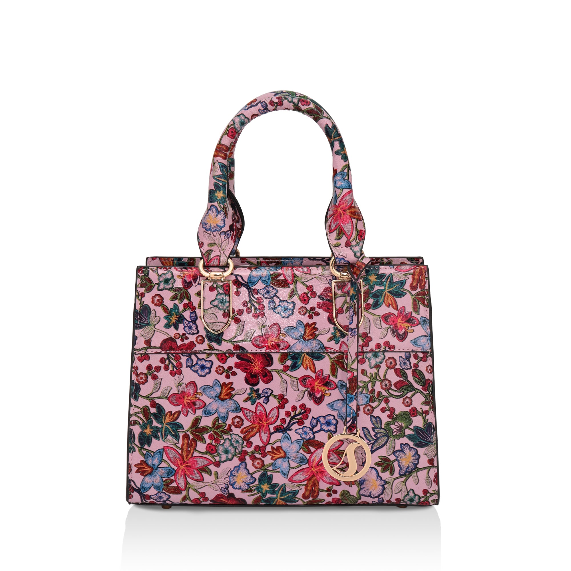 Vintage Garden : Italian Floral Leather Handbag (Pink)