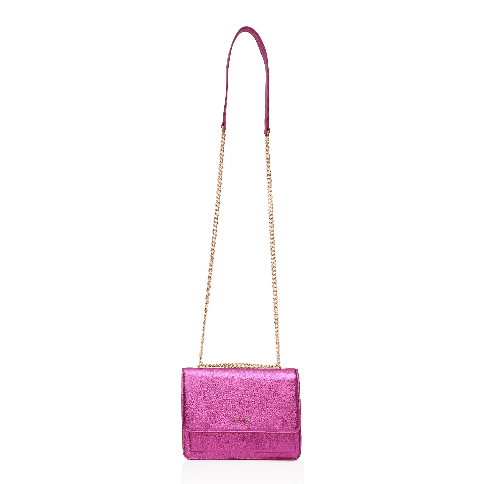 Lustra: Metallic Leather Shoulder Bag (Fuchsia Pink)