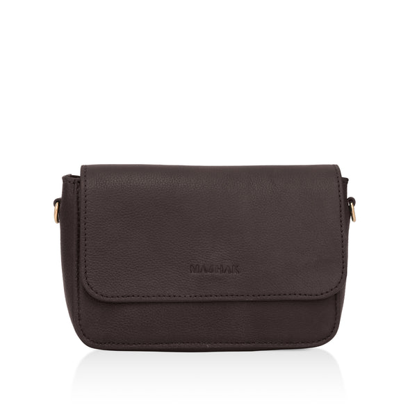 Eva : Pebbled Leather Crossbody Bag (Brown)