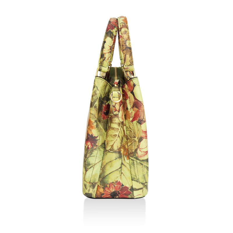 Aurelia : Italian Leather Floral Handbag (Green)