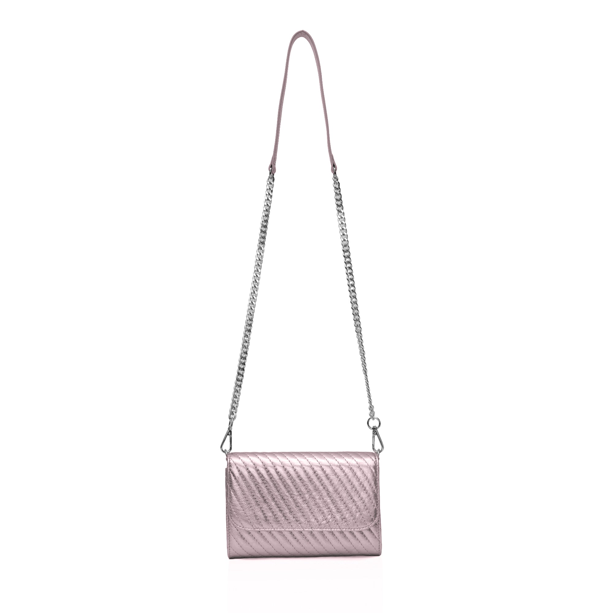 Elara: Metallic Leather Crossbody Bag (Blush Pink)