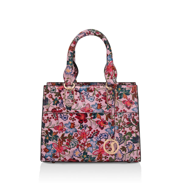 Vintage Garden : Italian Floral Leather Satchel Bag (Pink)
