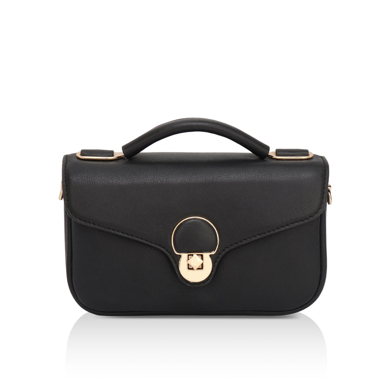 Terra: Pebbled Leather Cross Body Bag (Black)