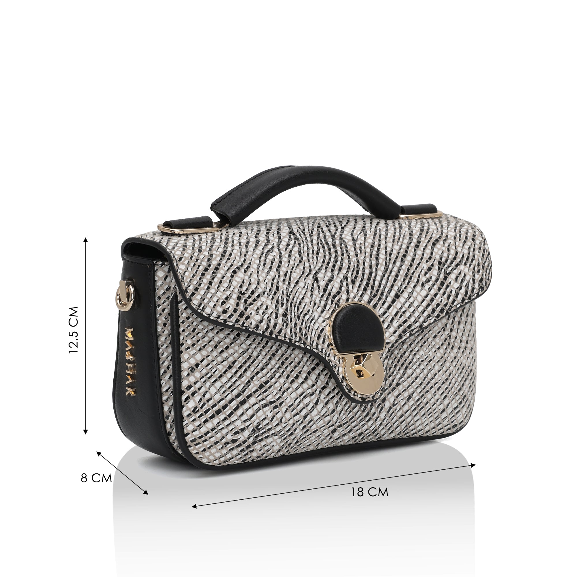 Terra : Italian Leather Crossbody Bag (Black and White)