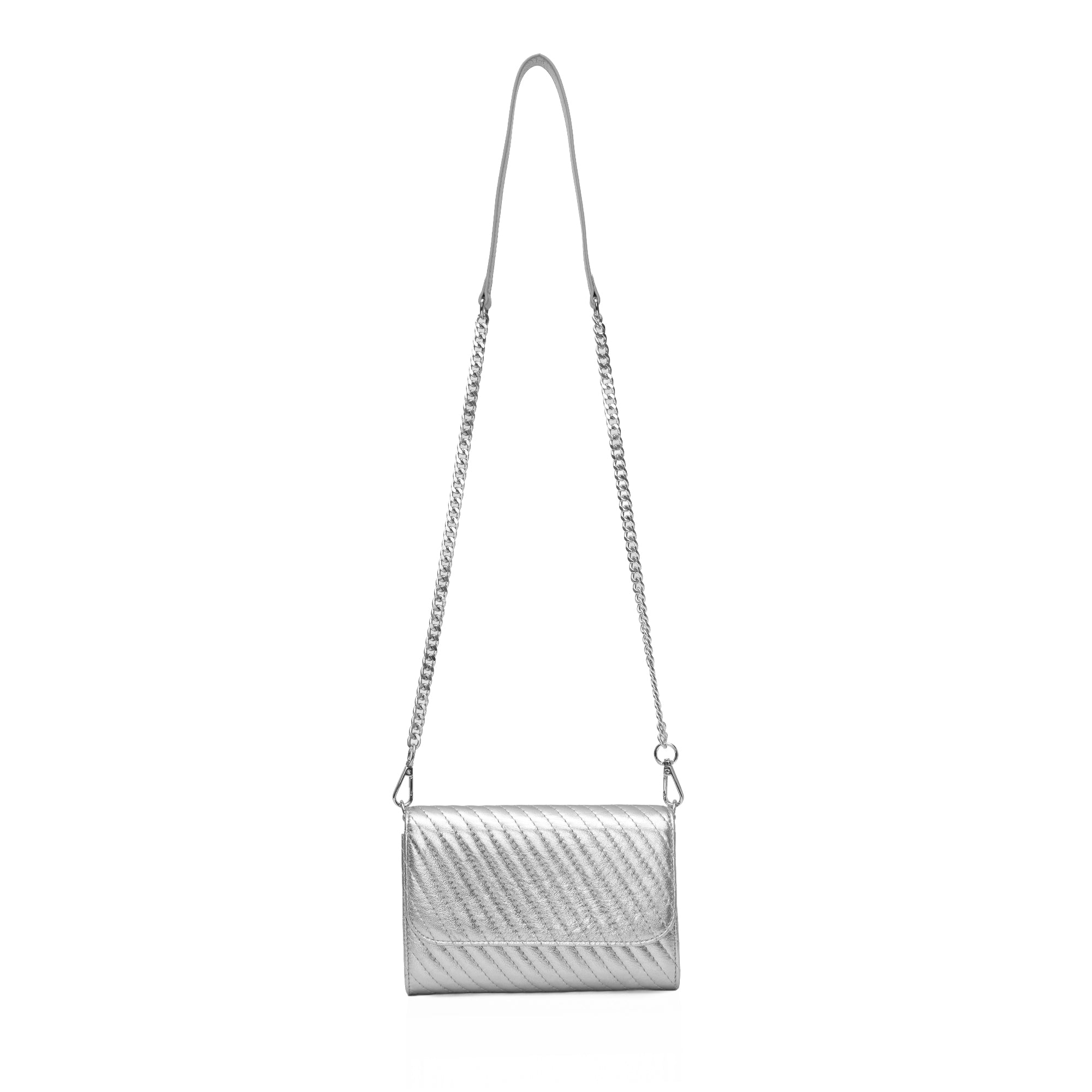 Elara: Metallic Leather Crossbody Bag (Silver)