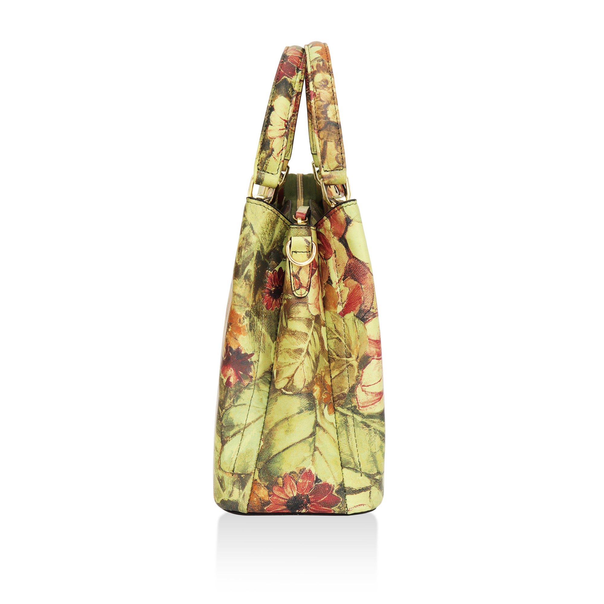 Aurelia : Italian Leather Floral Handbag (Green)
