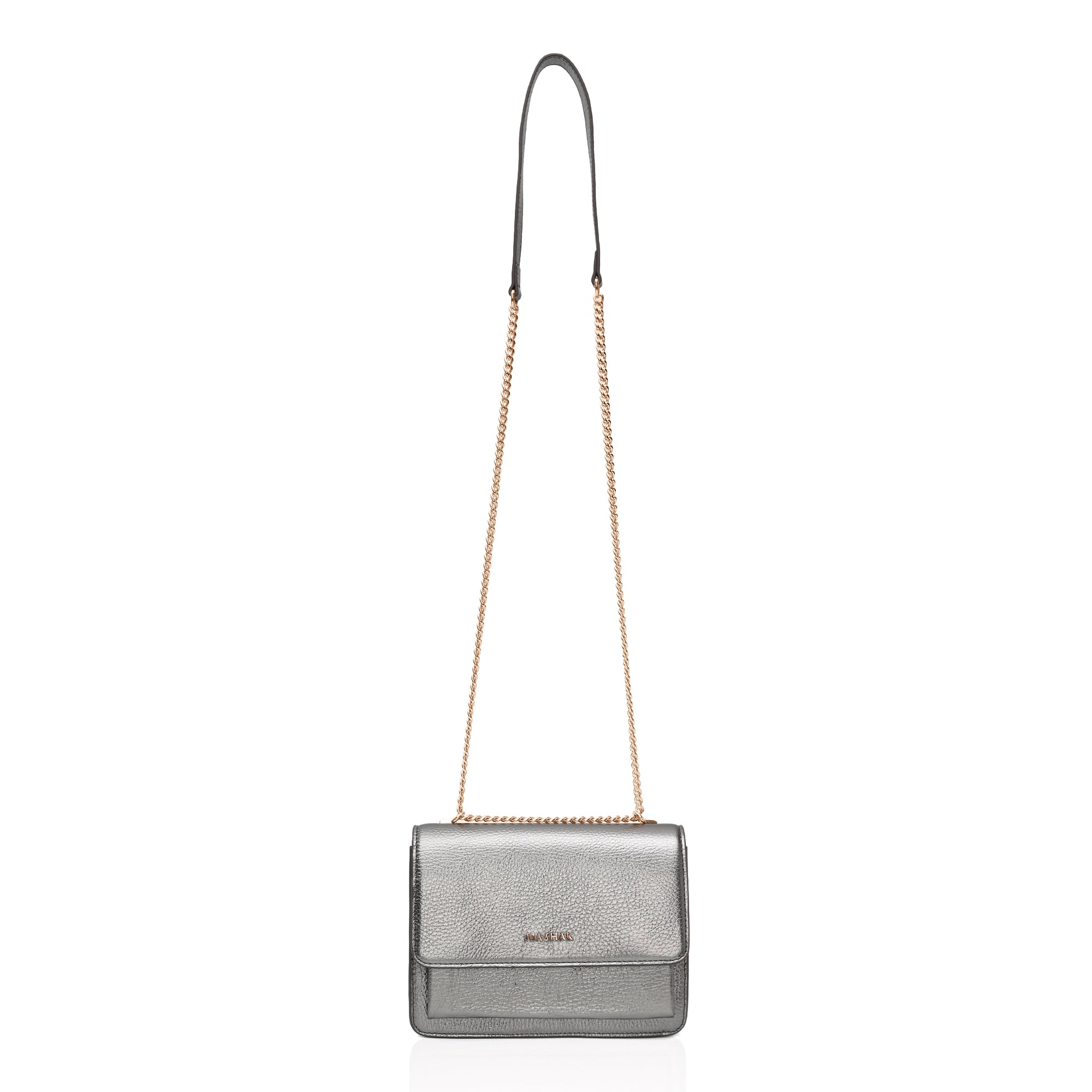 Lustra: Metallic Leather Shoulder Bag (Silver)