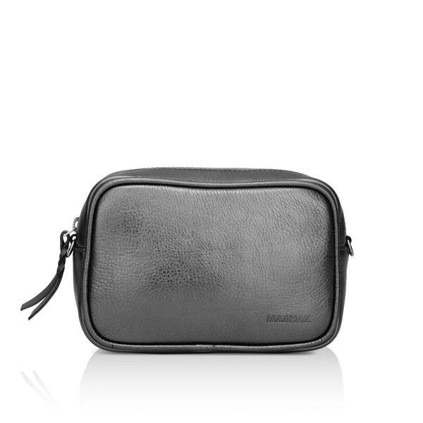 Lumina: Metallic Leather Crossbody Bag (Grey)