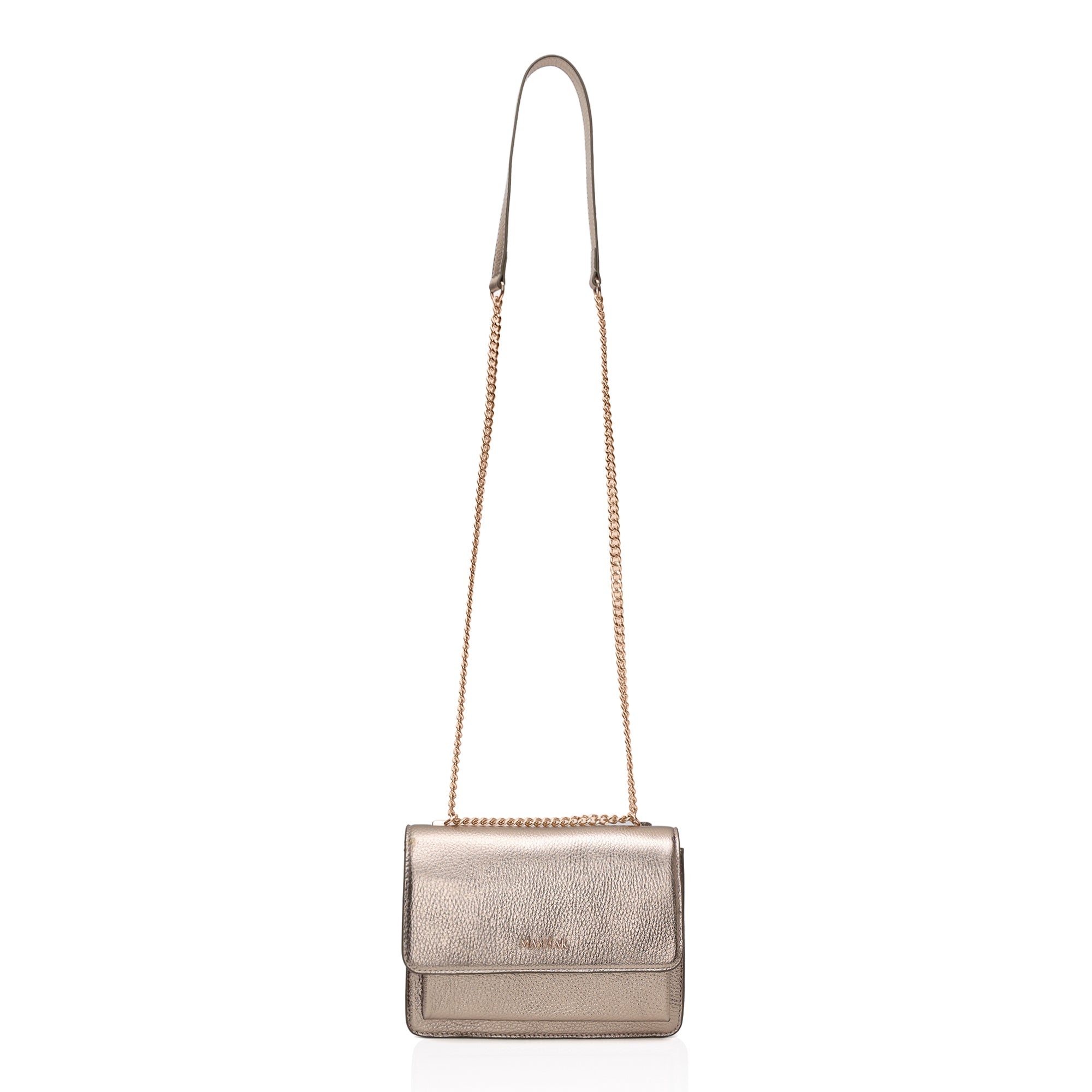 Lustra: Metallic Leather Shoulder Bag (Champagne Gold)