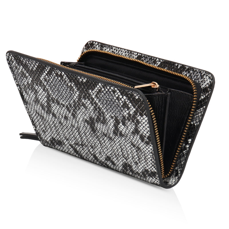 Azurea: Italian Leather Ladies’ Wallet (Black and Grey)
