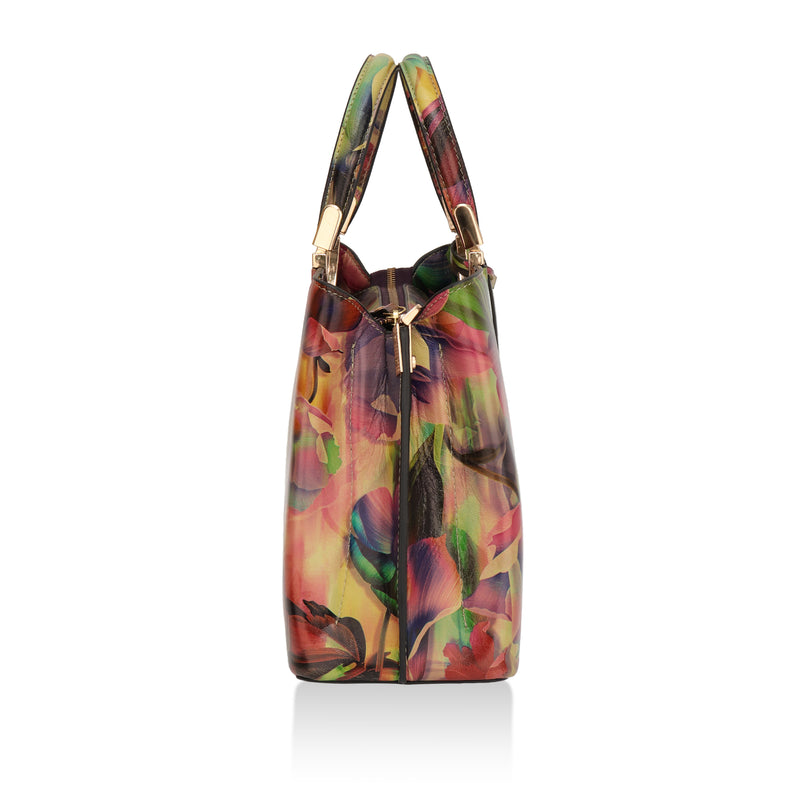 Iris : Italian Leather Floral Handbag (Multicolour)
