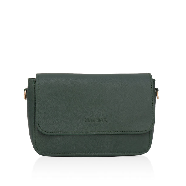 Eva : Pebbled Leather Crossbody Bag (Forest Green)