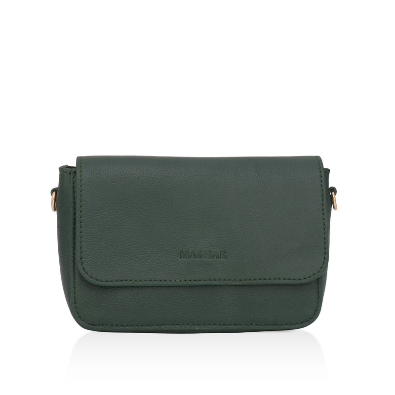 Eva : Pebbled Leather Crossbody Bag (Forest Green)