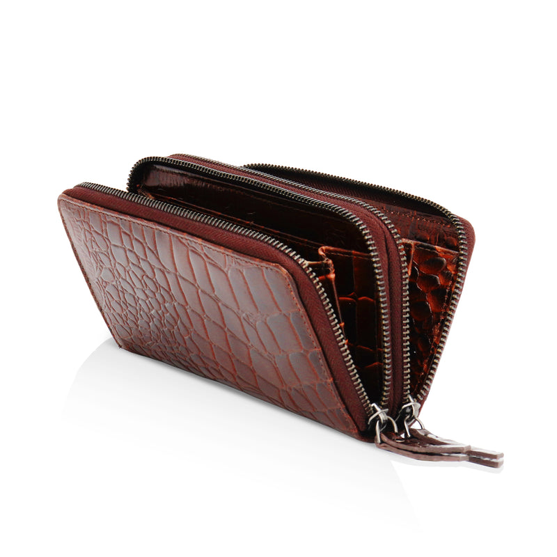 Panache: Double Zip Womens’ Wallets (Brown)