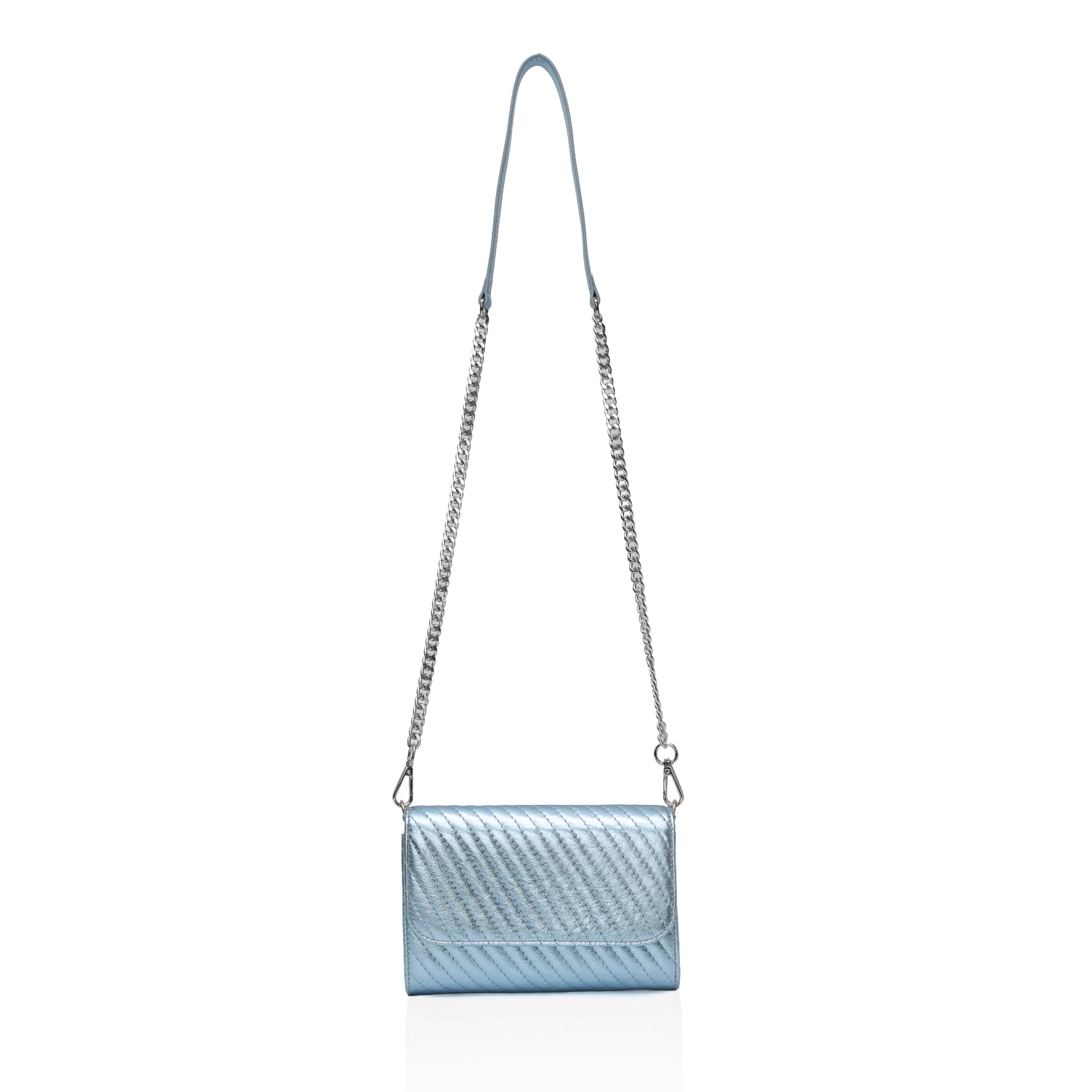 Elara: Metallic Leather Crossbody Bag (Ice Blue)