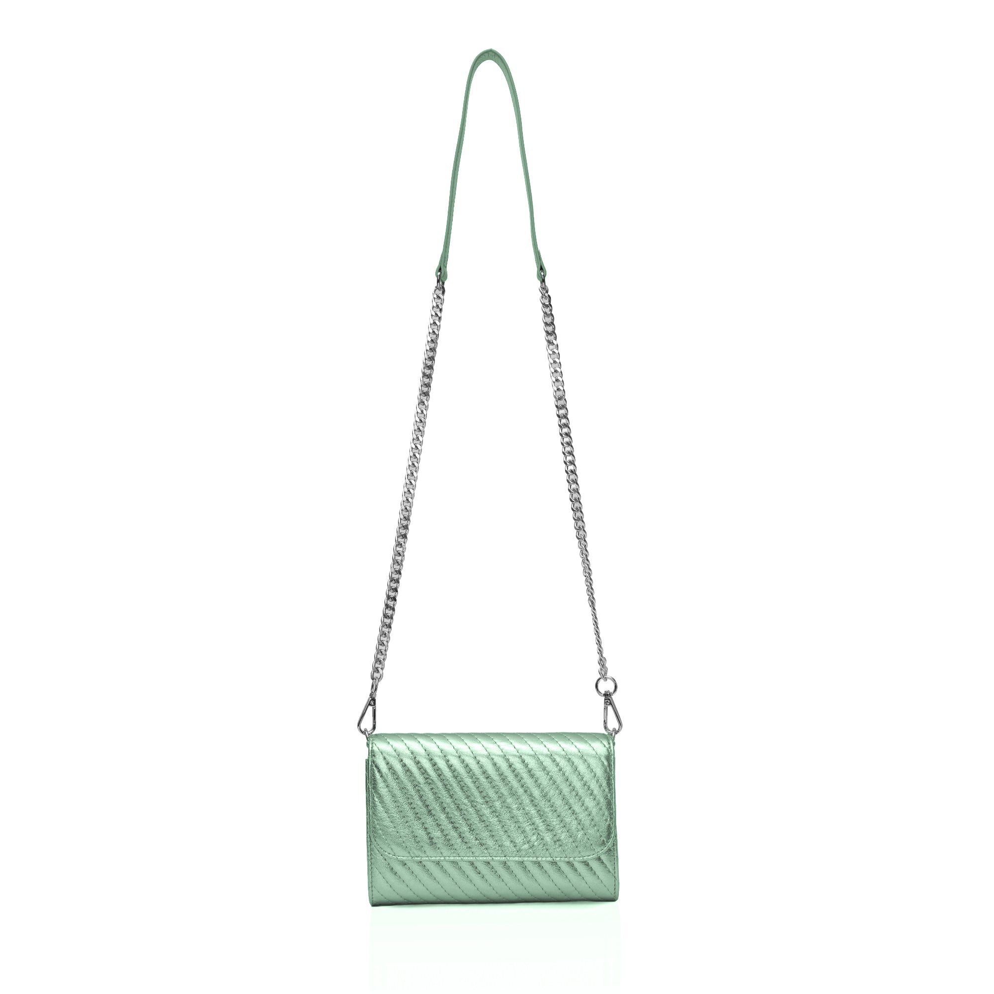 Elara: Metallic Leather Crossbody Bag (Mint Green)