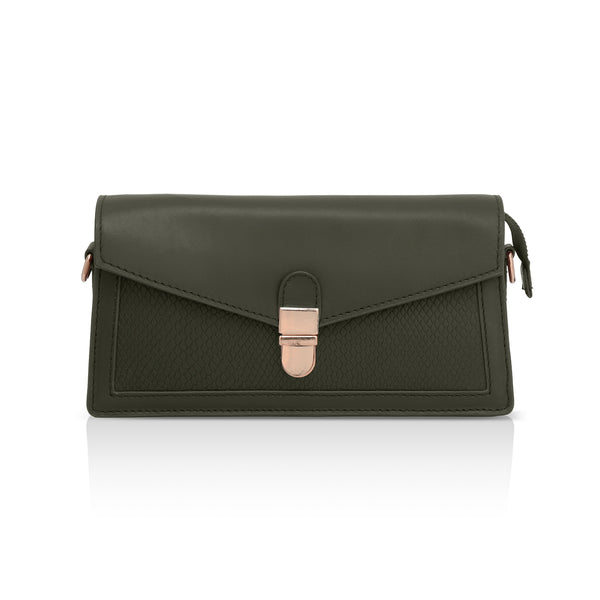 Vogue: Embossed Leather Shoulder Bag (Olive)