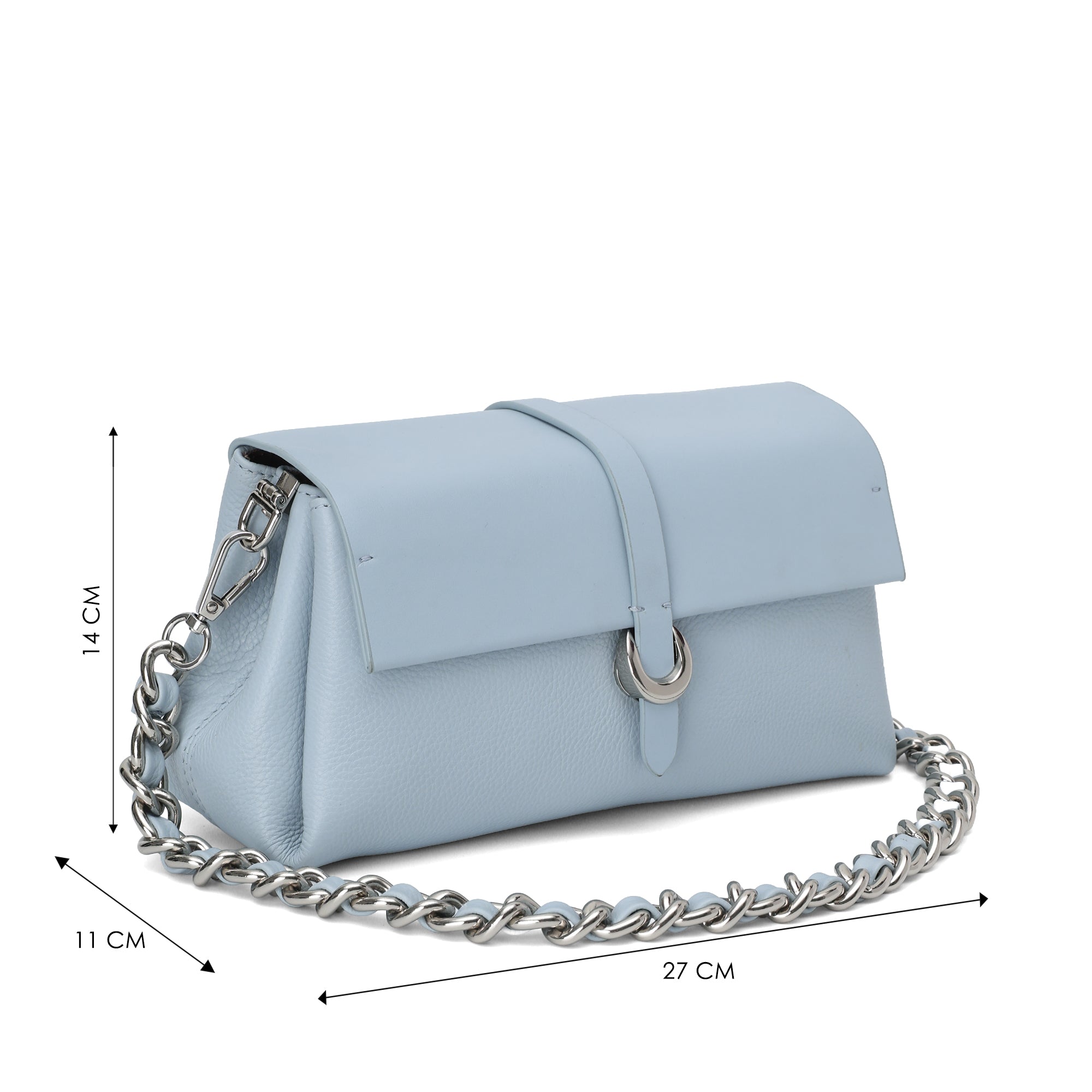Aster : Pebbled Leather Shoulder Crossbody Bag (Sky Blue)