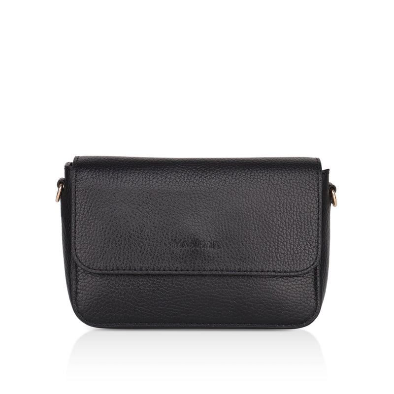 Eva : Pebbled Leather Crossbody Bag (Black)