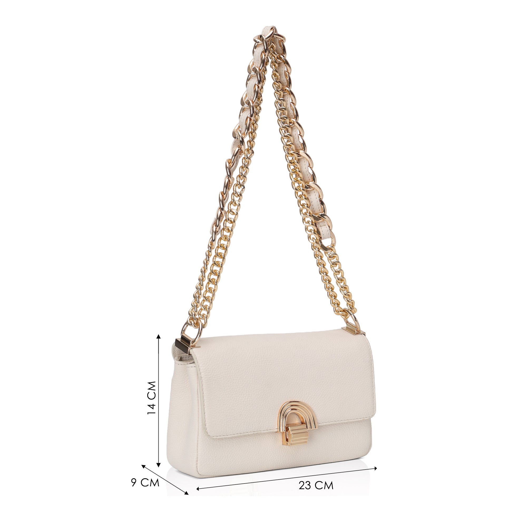 Velora : Pebbled Leather Shoulder Crossbody Bag (Cream)