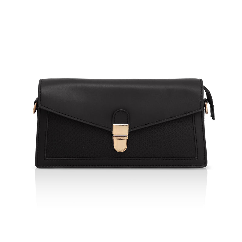Vogue: Embossed Leather Shoulder Bag (Black)