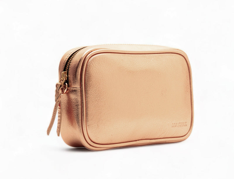 Lumina: Metallic Leather Crossbody Bag (Rose Gold)