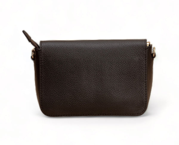 Eva : Pebbled Leather Crossbody Bag (Brown)