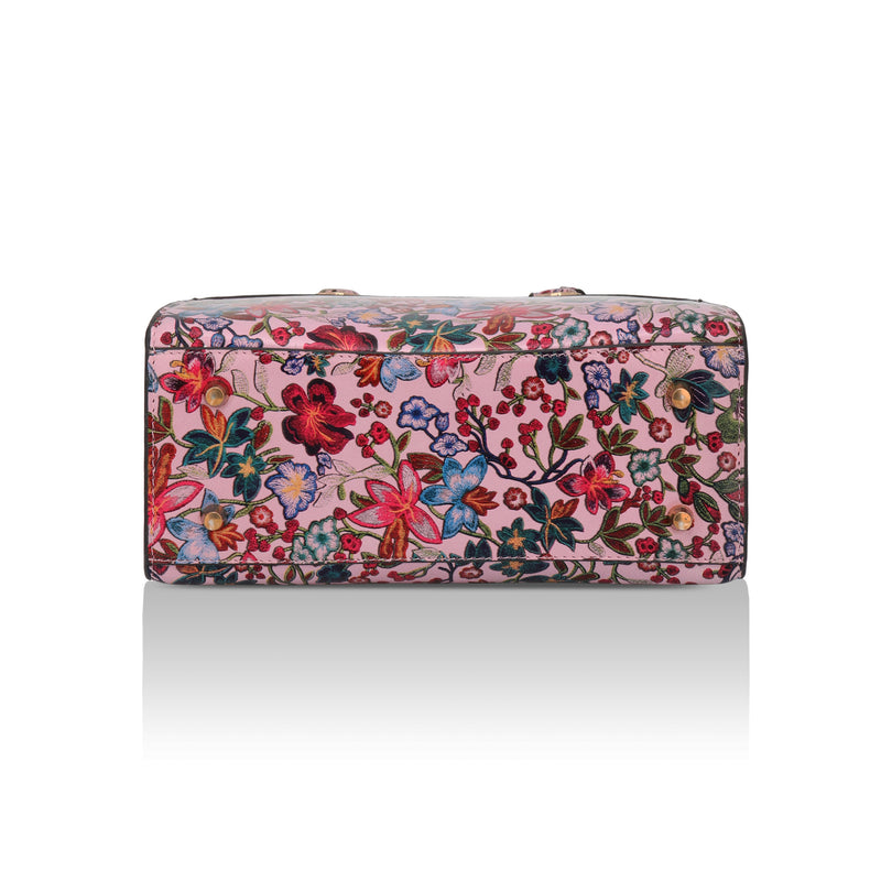 Vintage Garden : Italian Floral Leather Satchel Bag (Pink)