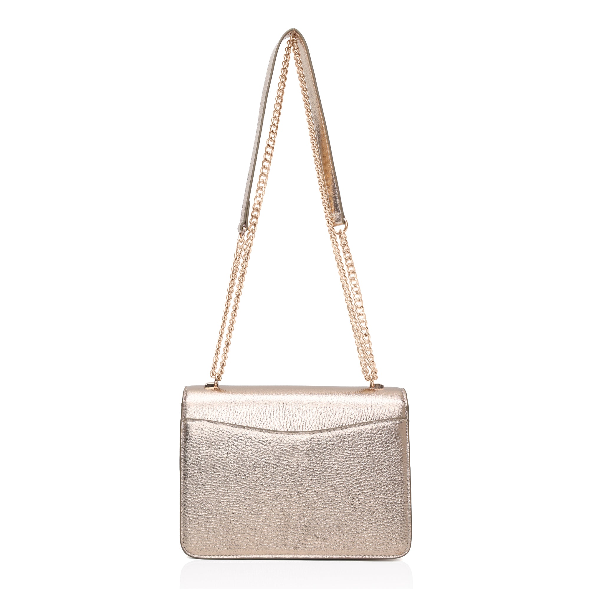 Lustra: Metallic Leather Shoulder Bag (Champagne Gold)