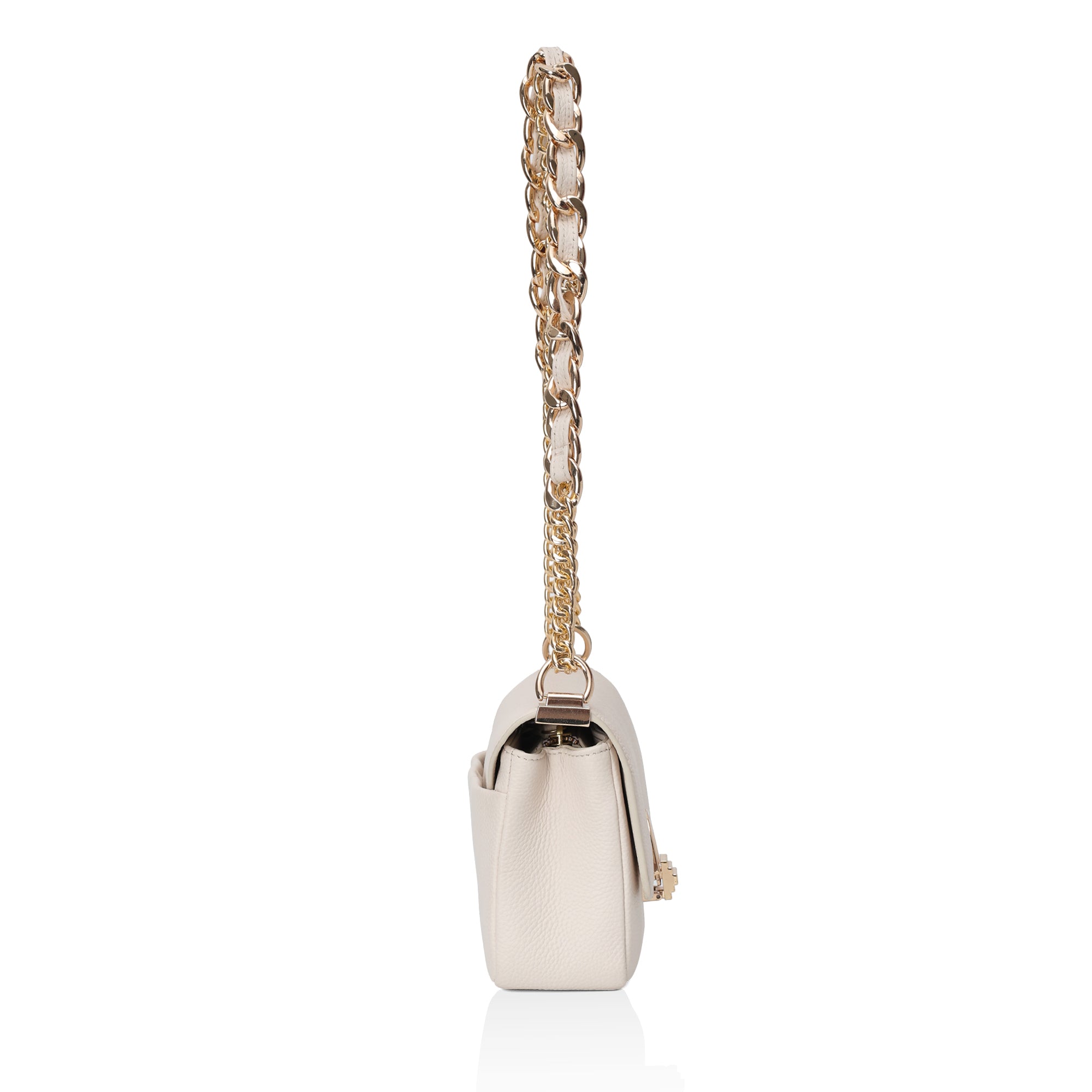 Velora : Pebbled Leather Shoulder Crossbody Bag (Cream)