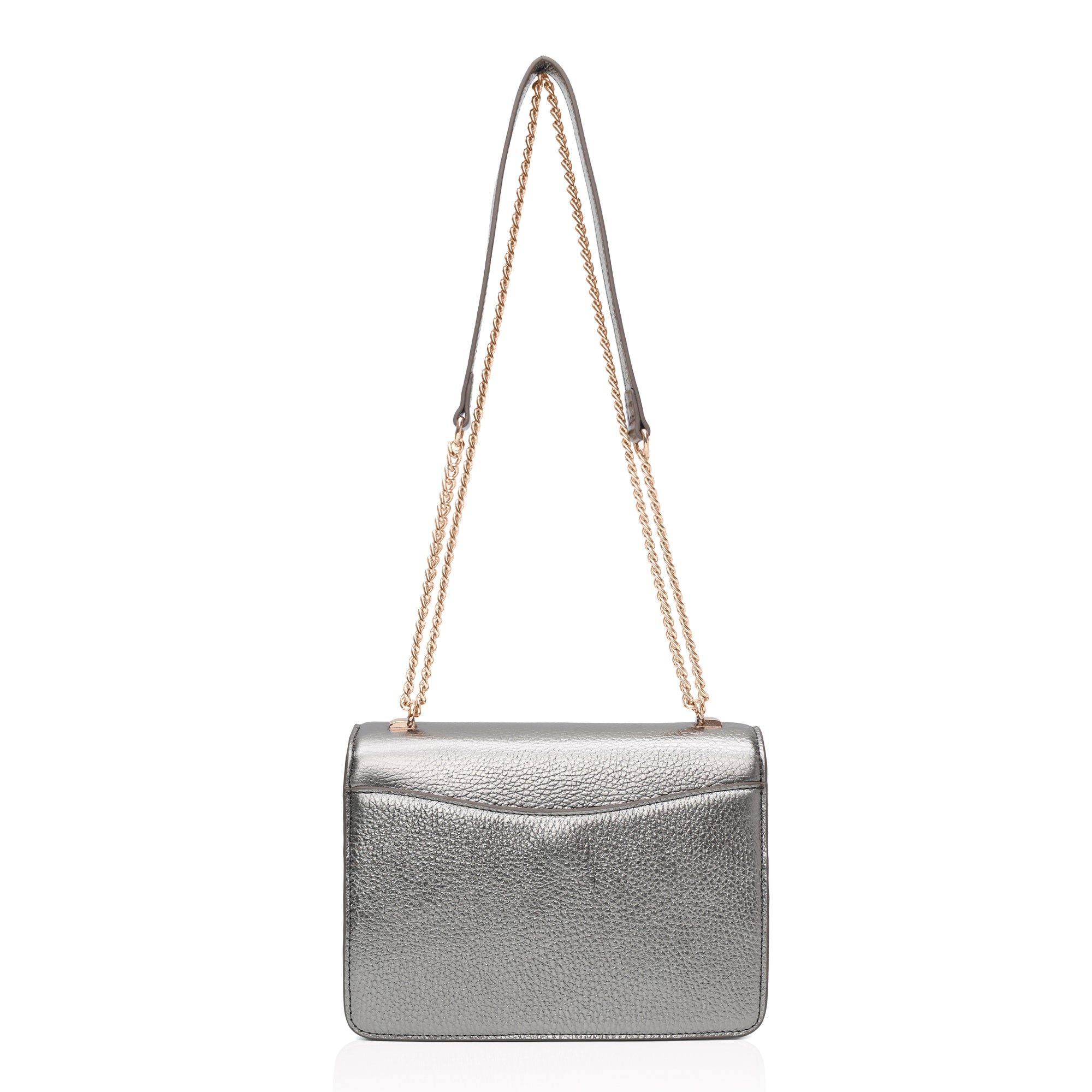 Lustra: Metallic Leather Shoulder Bag (Silver)