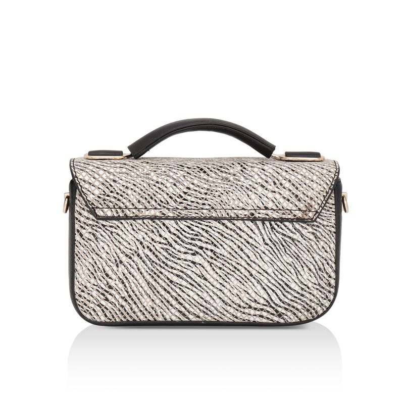 Terra: Italian Leather Cross Body Bag (Black and White)