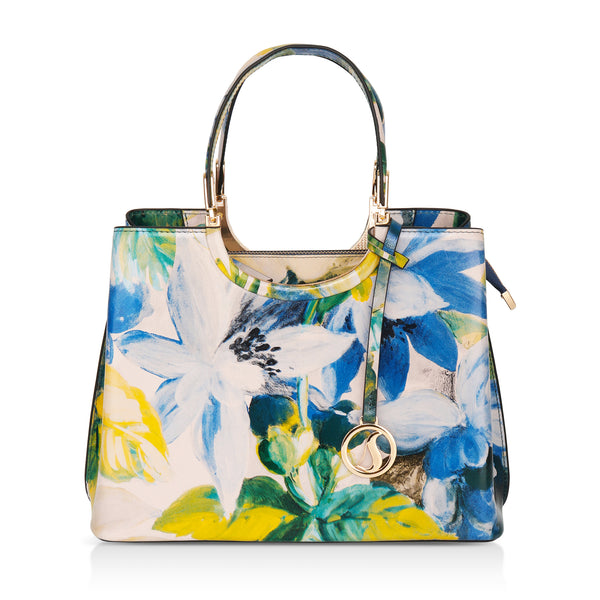 Iris : Italian Leather Floral Handbag (Teal)