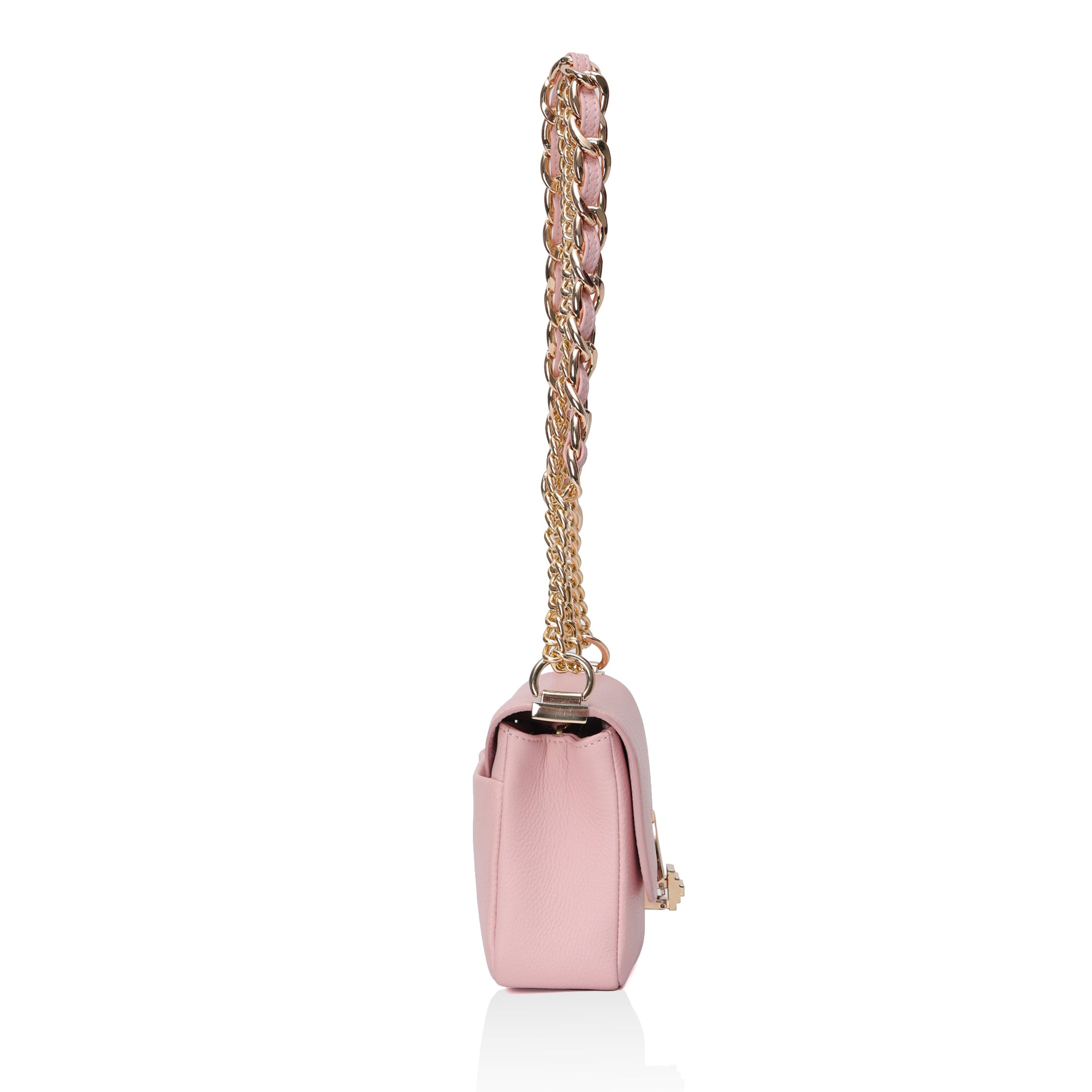 Velora : Pebbled Leather Shoulder Crossbody Bag (Pink)