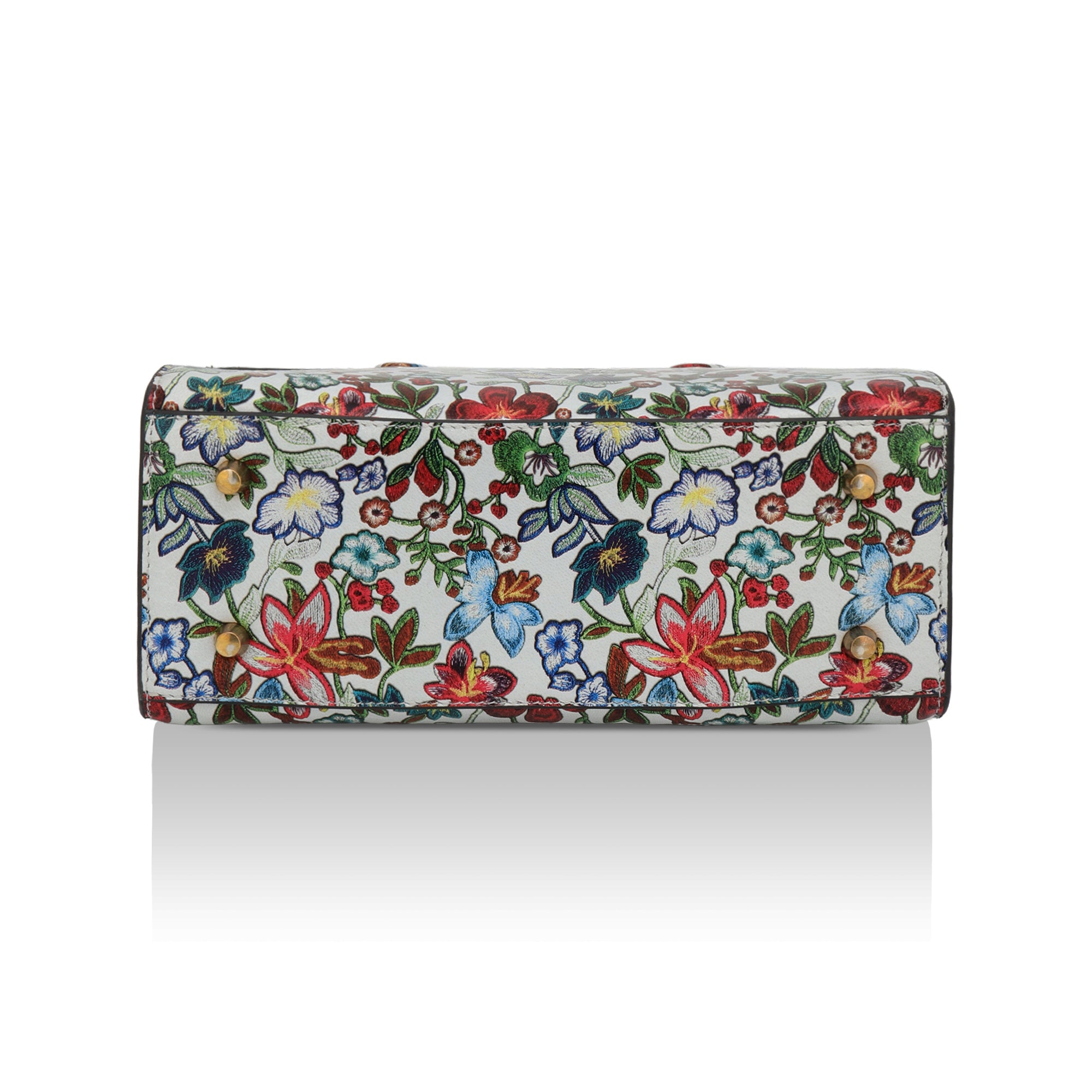 Vintage Garden : Italian Floral Leather Handbag (White)