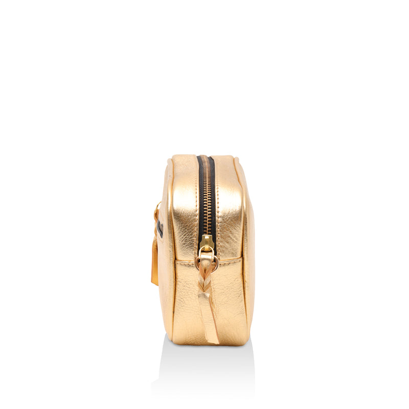 Lumina: Metallic Leather Crossbody Bag (Light Gold)